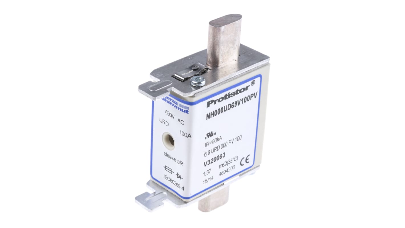 Fusibile NH, Mersen, 100A, fusibile NH000 con velocità FF, standard IEC 269.4, IEC 60269-4, cat. aR 690V ca