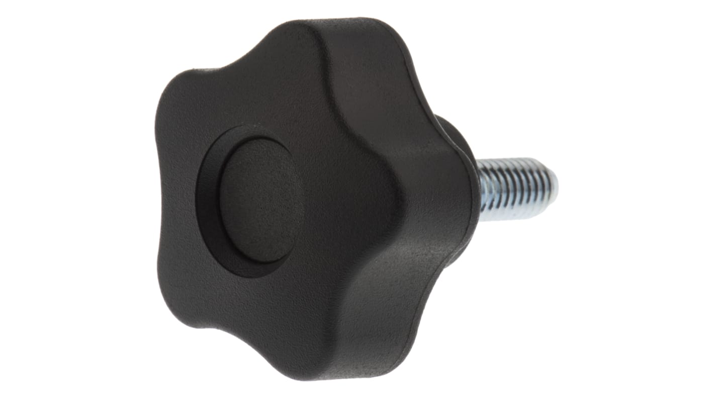 Elesa 69851 Black Multiple Lobes Clamping Knob, M6, Threaded Stud RS
