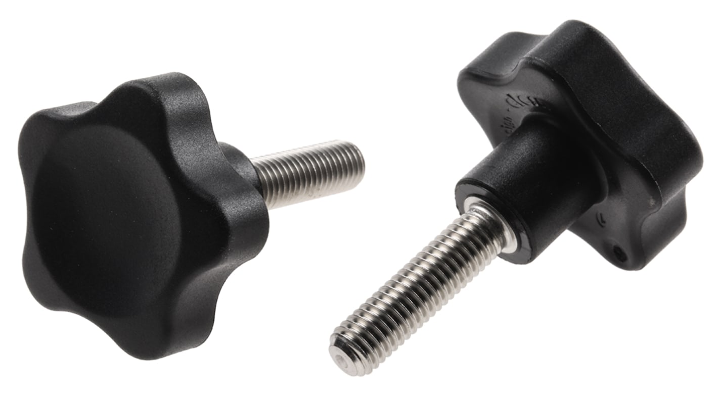 Elesa 166383 Black Multiple Lobes Clamping Knob, M8, Threaded Stud RS