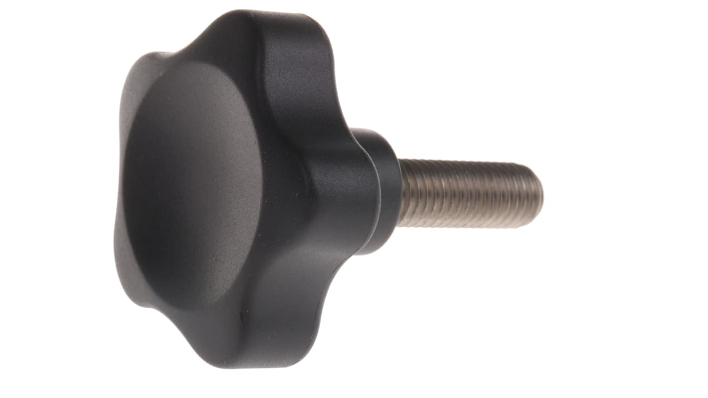 Elesa 166493 Black Multiple Lobes Clamping Knob, M10, Threaded Stud RS