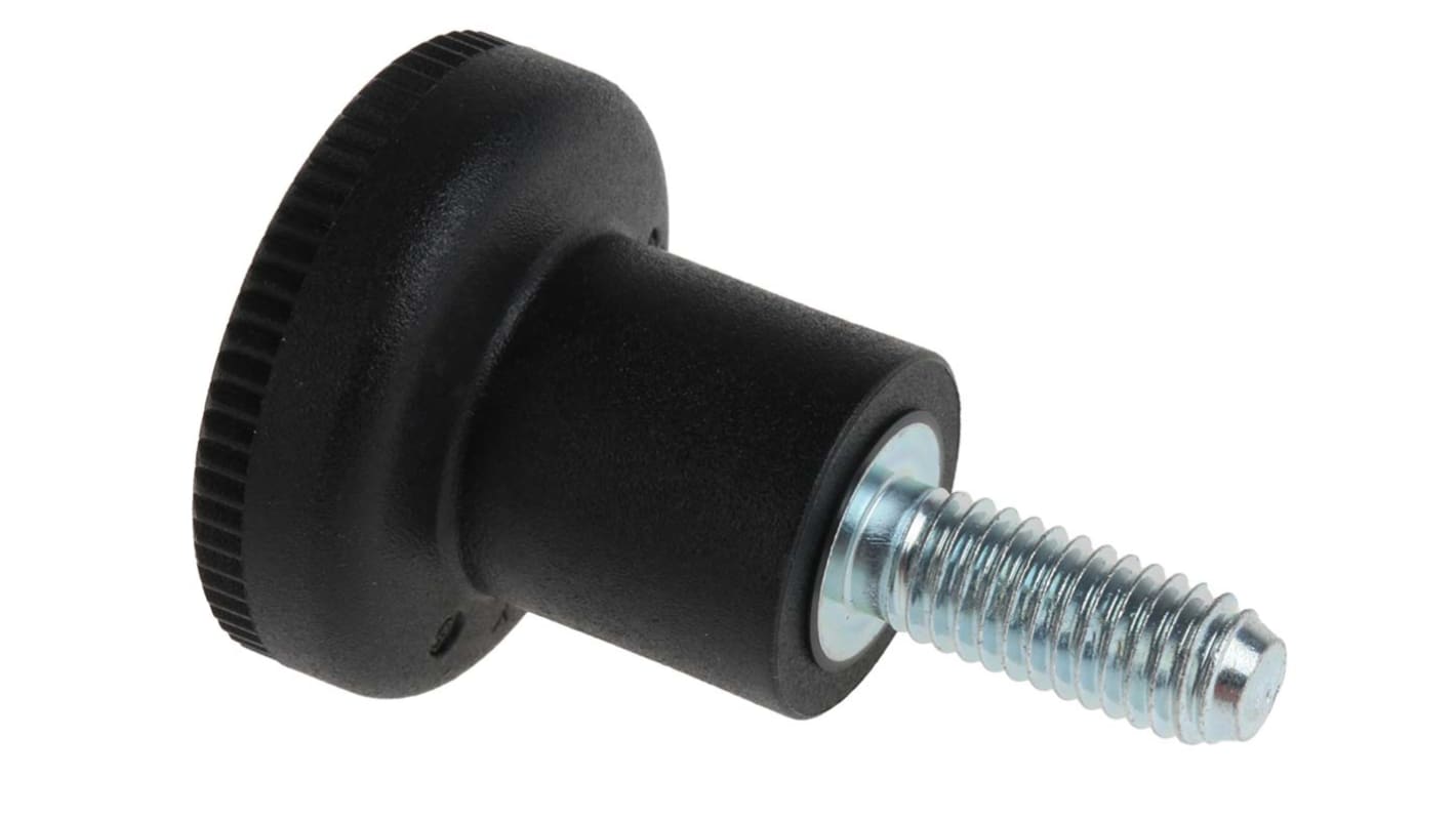 RS PRO Black Knurled Clamping Knob, M6, Threaded Stud