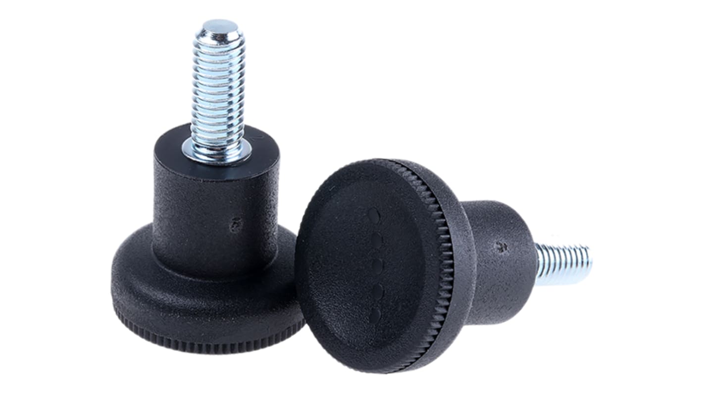 RS PRO Black Knurled Clamping Knob, M8, Threaded Stud