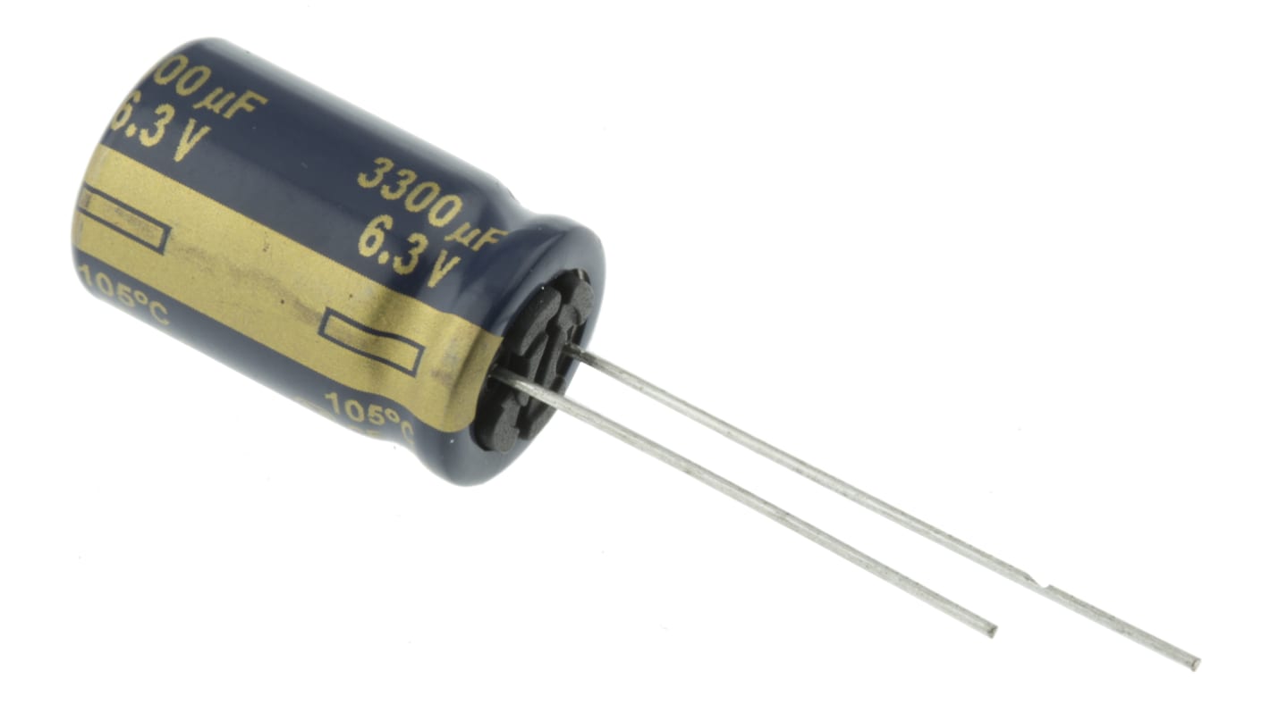 Panasonic FC, THT Aluminium-Elektrolyt Kondensator 3300μF ±20% / 6.3V dc, Ø 12.5mm x 20mm, bis 105°C