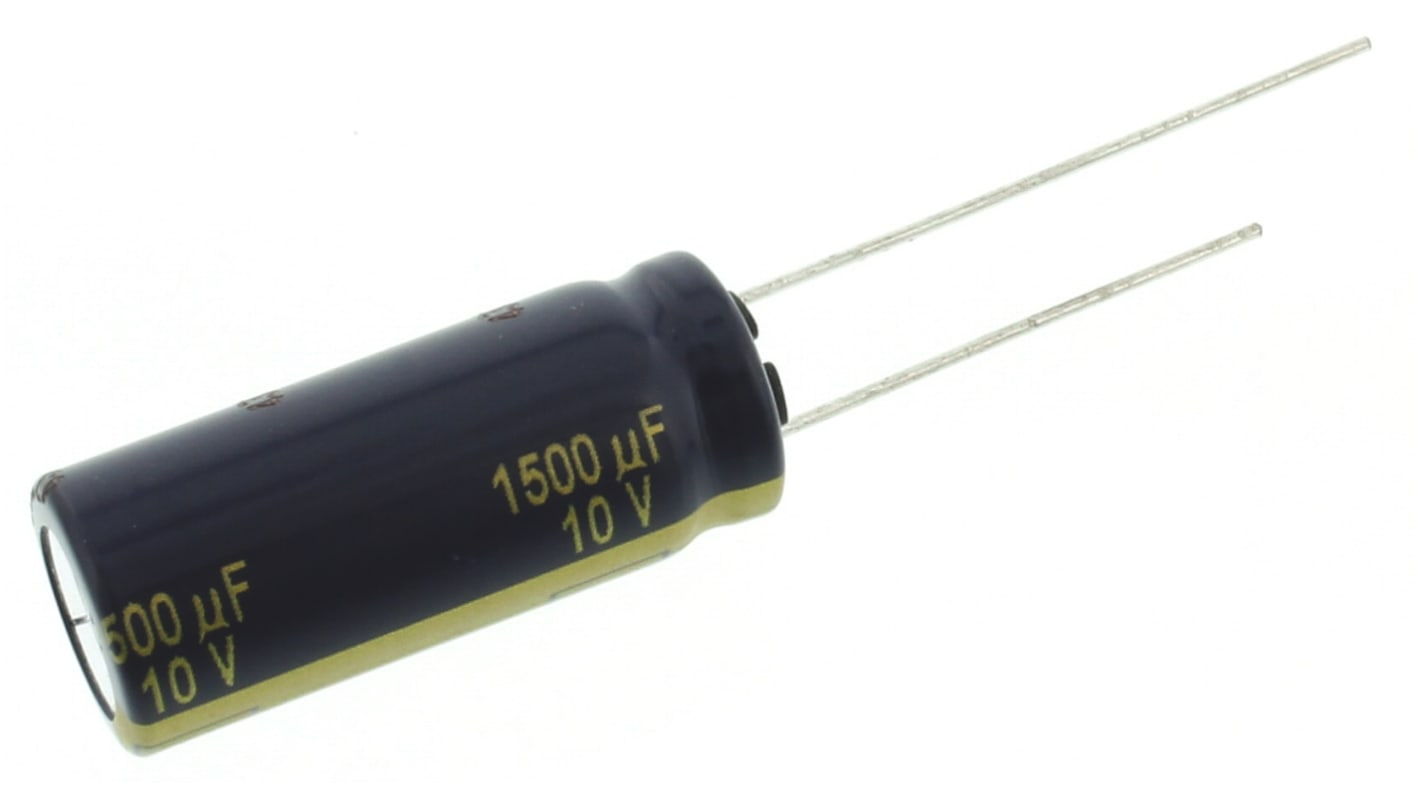 Panasonic 1500μF Aluminium Electrolytic Capacitor 10V dc, Radial, Through Hole - EEUFC1A152