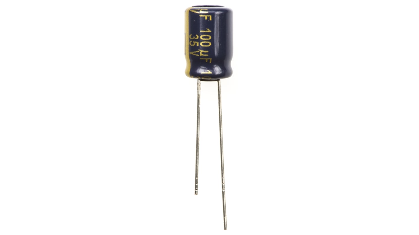 Panasonic, THT Aluminium-Elektrolyt Kondensator 100μF ±20% / 35V dc, Ø 8mm x 11.5mm, bis 105°C