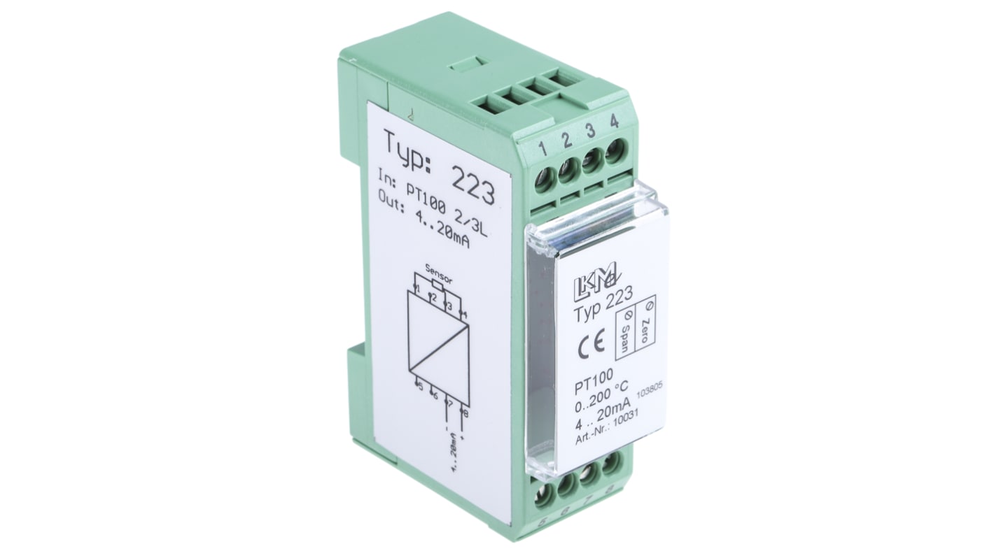 Transmisor de temperatura LKMelectronic serie LKM 223, rango temp: 0°C → +200°C, para PT100, 24 V