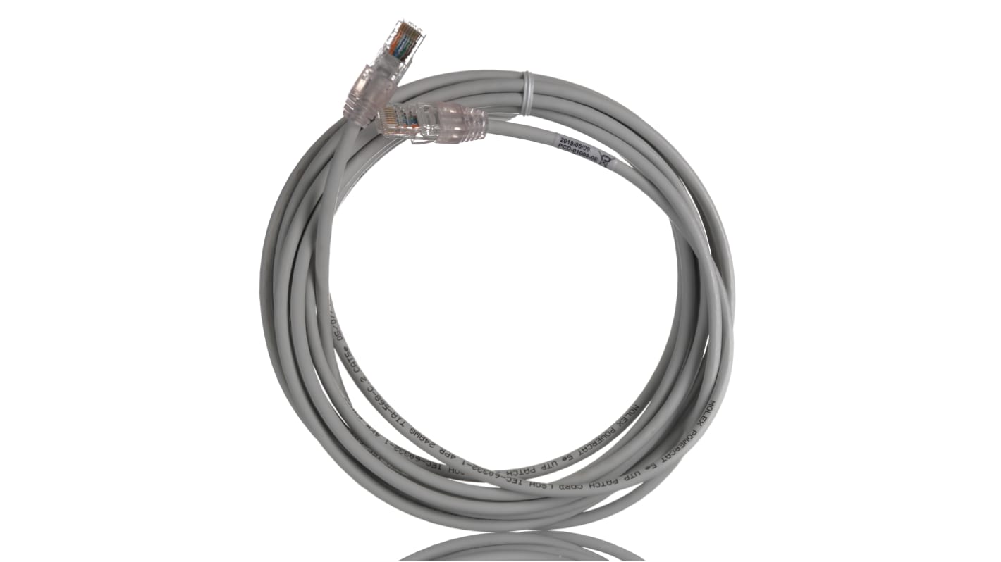 Molex Premise Networks Cat5e Straight Male RJ45 to Straight Male RJ45 Ethernet Cable, U/UTP, Grey PVC Sheath, 5m