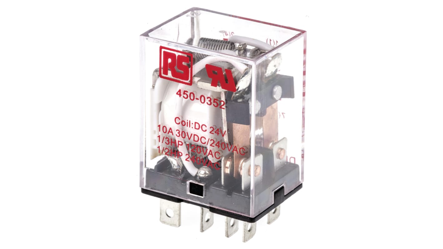 RS PRO Plug In Power Relay, 24V dc Coil, 10A Switching Current, DPDT