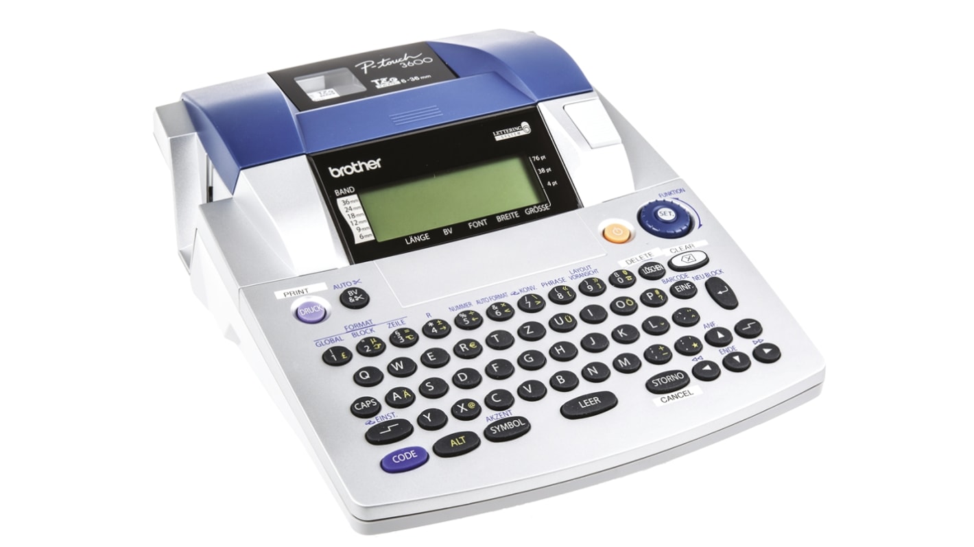 Brother PT-3600G1 Etikettendrucker bis 36mm Etiketten 360dpi mit Tastatur mit QWERTZ Tastatur