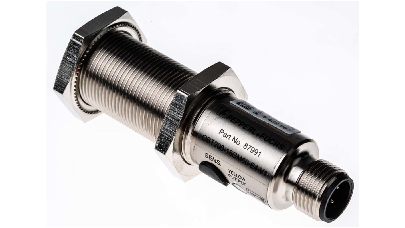 Pepperl + Fuchs zylindrisch Optischer Sensor, Diffus, Bereich 200 mm, NPN Ausgang, 4-poliger M12-Steckverbinder
