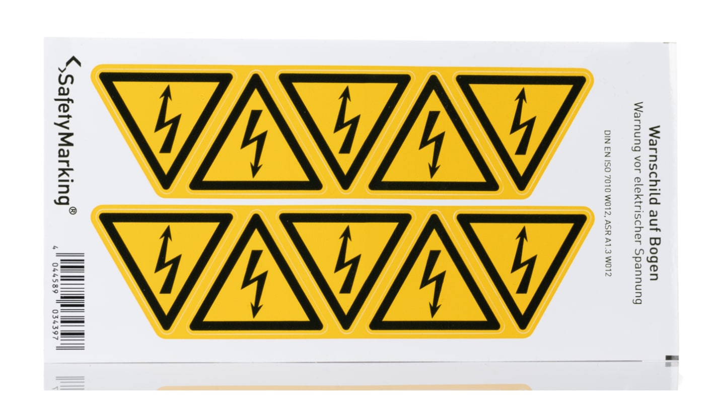 Wolk Yellow Foil Safety Labels, Warning For Dangerous Electrical Voltage-Text 50 mm x 46mm