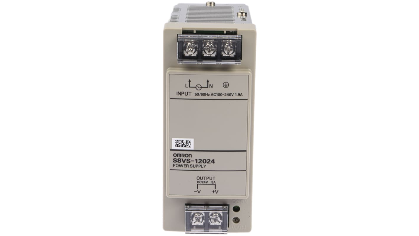 Omron S8VS Switched Mode DIN Rail Power Supply, 85 → 264V ac ac Input, 24V dc dc Output, 5A Output, 120W