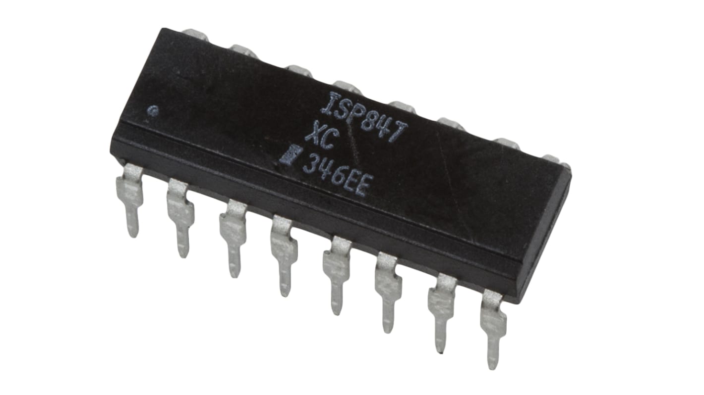 Optoacoplador Isocom ISP de 4 canales, Vf= 1.4V, Viso= 5,3 kVrms, IN. DC, OUT. Transistor, mont. pasante, encapsulado