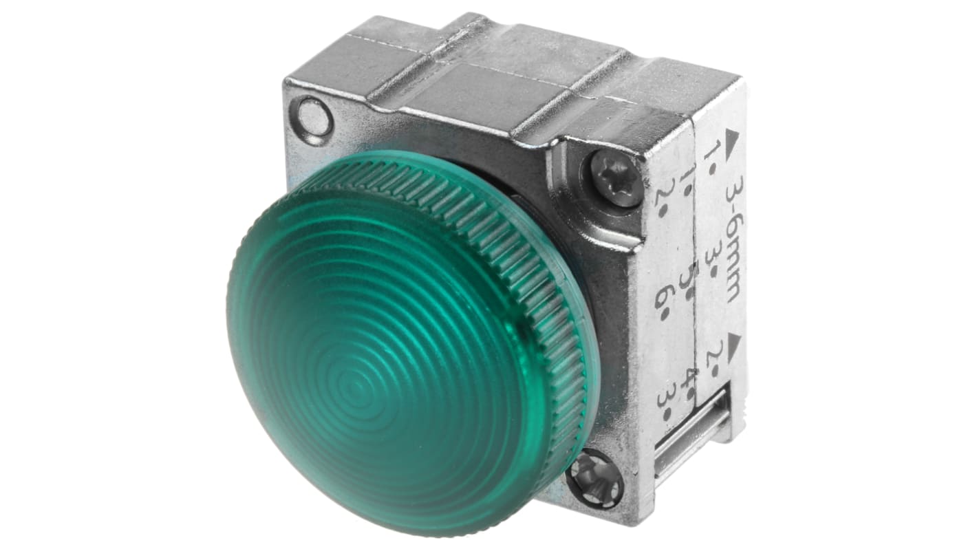 Cabezal de luz piloto Siemens 3SB3501-6BA40 Verde, Montaje en panel