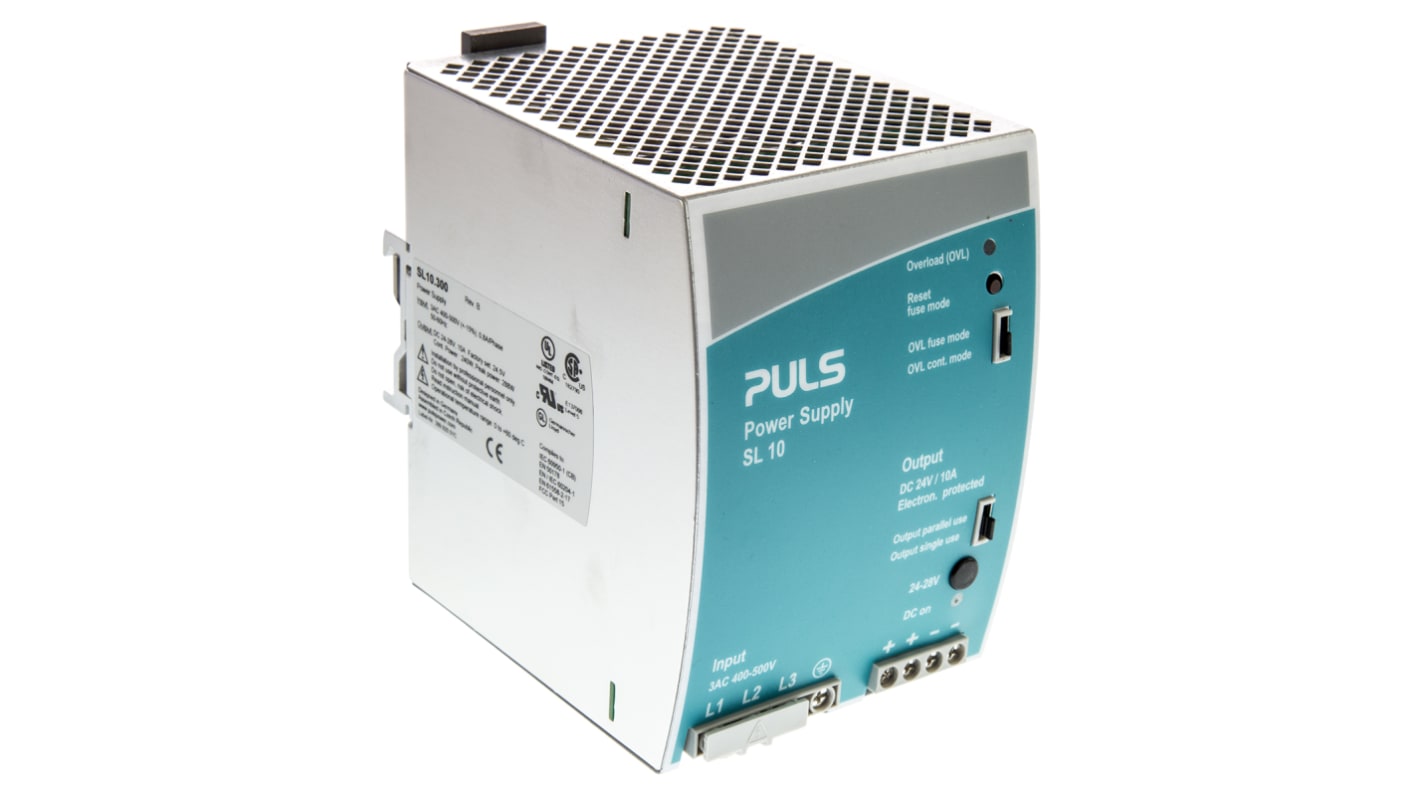 PULS Switch Mode DIN Rail Panel Mount Power Supply, 3AC 400 → 500V ac ac Input, 24V dc dc Output, 10A Output, 240W