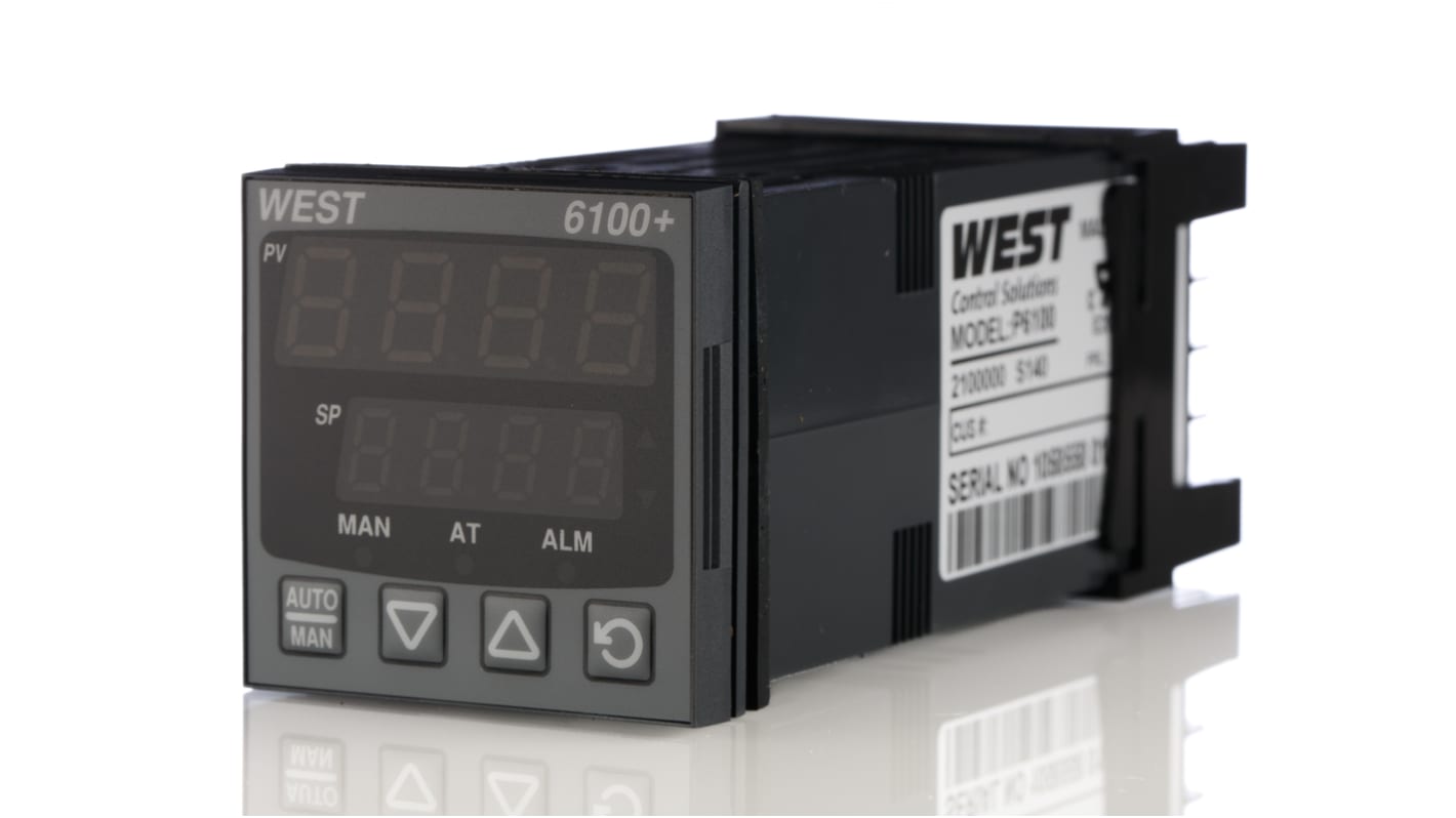 West Instruments P6100 PID Temperature Controller, 48 x 48 (1/16 DIN)mm, 1 Output Relay, 100 V ac, 240 V ac Supply