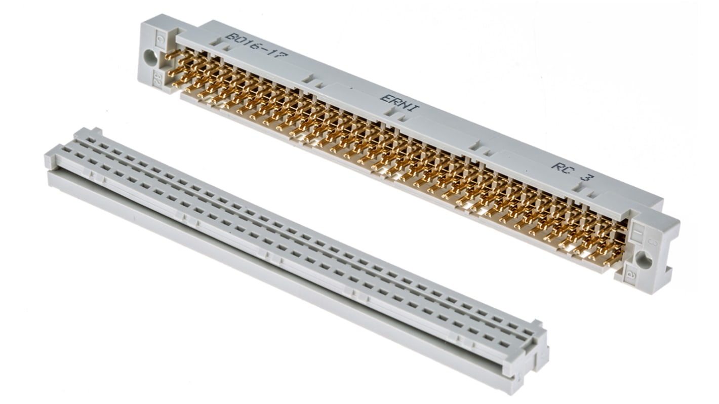 Connecteur DIN 41612 ERNI, 96 contacts Femelle, Droit sur 3 rangs, entraxe 2.54mm