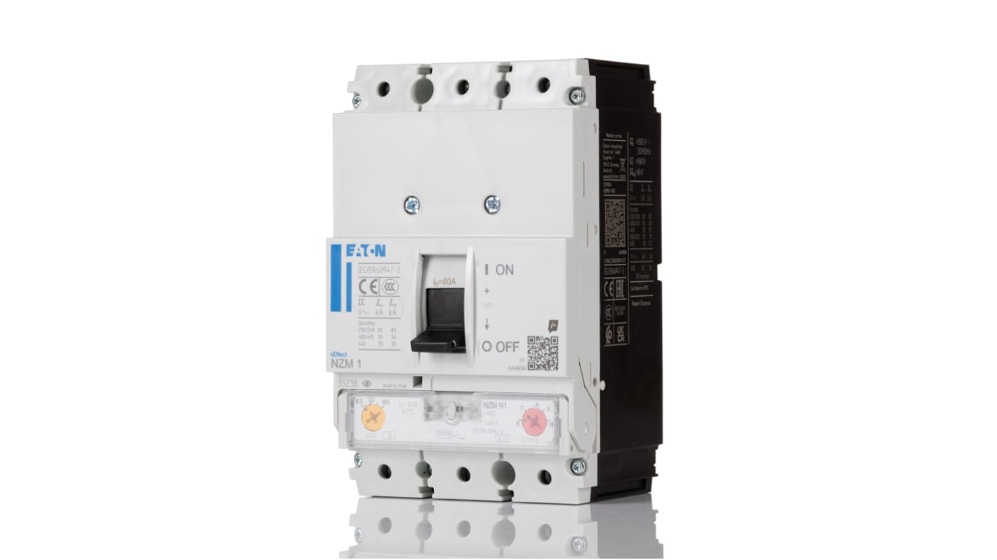 MCCB Eaton, 3 Polos, 80A, Capacidad de Ruptura 50 kA, Montaje fijo, xEnergy, Eaton Moeller