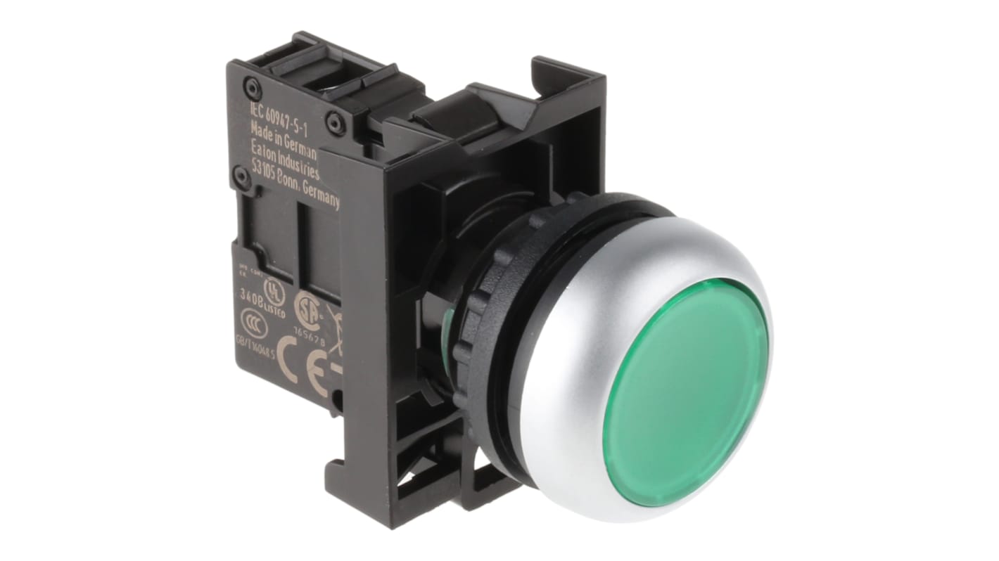 Eaton RMQ Titan M22 Series Green Illuminated Momentary Push Button Head, 22mm Cutout, IP69K