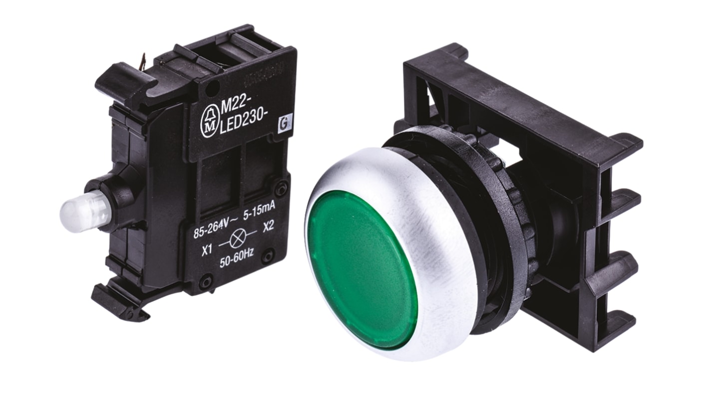 Attuatore pulsante tipo Instabile 78639213 M22-DL-G+M22-A+M22-LED230-G Eaton serie RMQ Titan M22, Verde