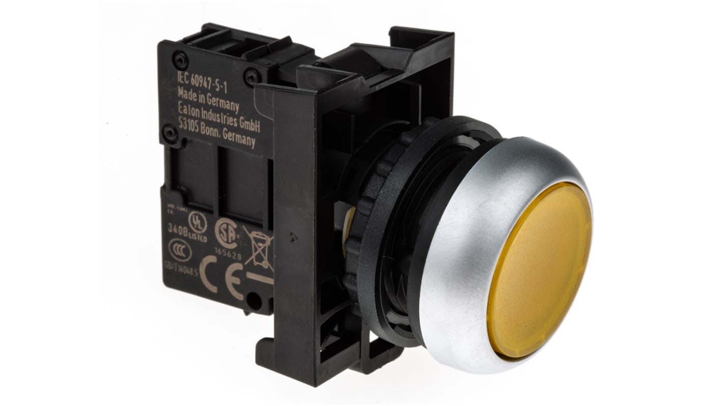 Eaton RMQ Titan M22 Series Yellow Illuminated Momentary Push Button Head, 22mm Cutout, IP69K