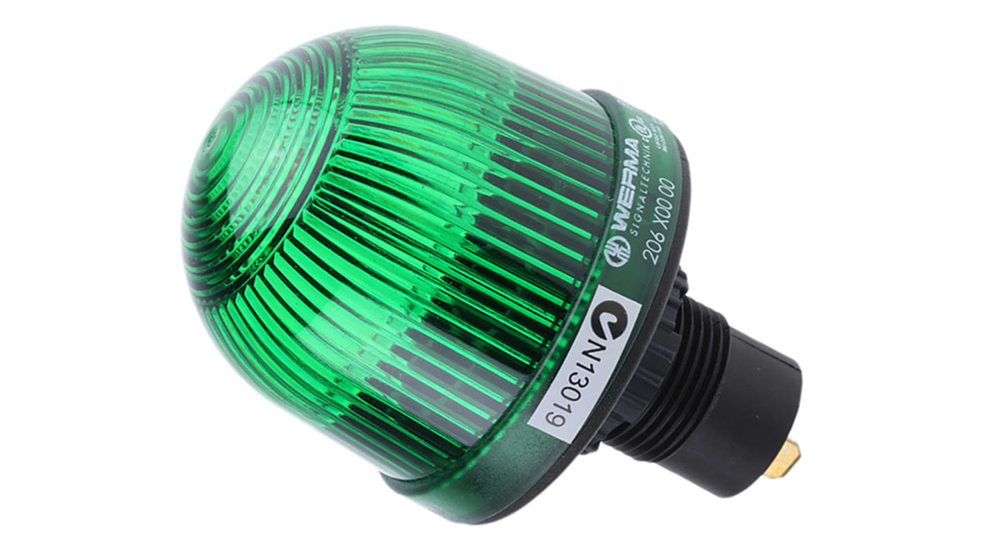 Werma EM 206 Series Green Steady Beacon, 12 → 48 V ac/dc, Panel Mount, Incandescent, LED Bulb, IP65