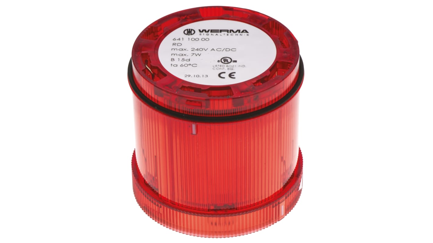 Elemento luminoso Werma 641 constante, Incandescente, Rojo, Ø 70mm, alim. 12 → 230 V ac / dc