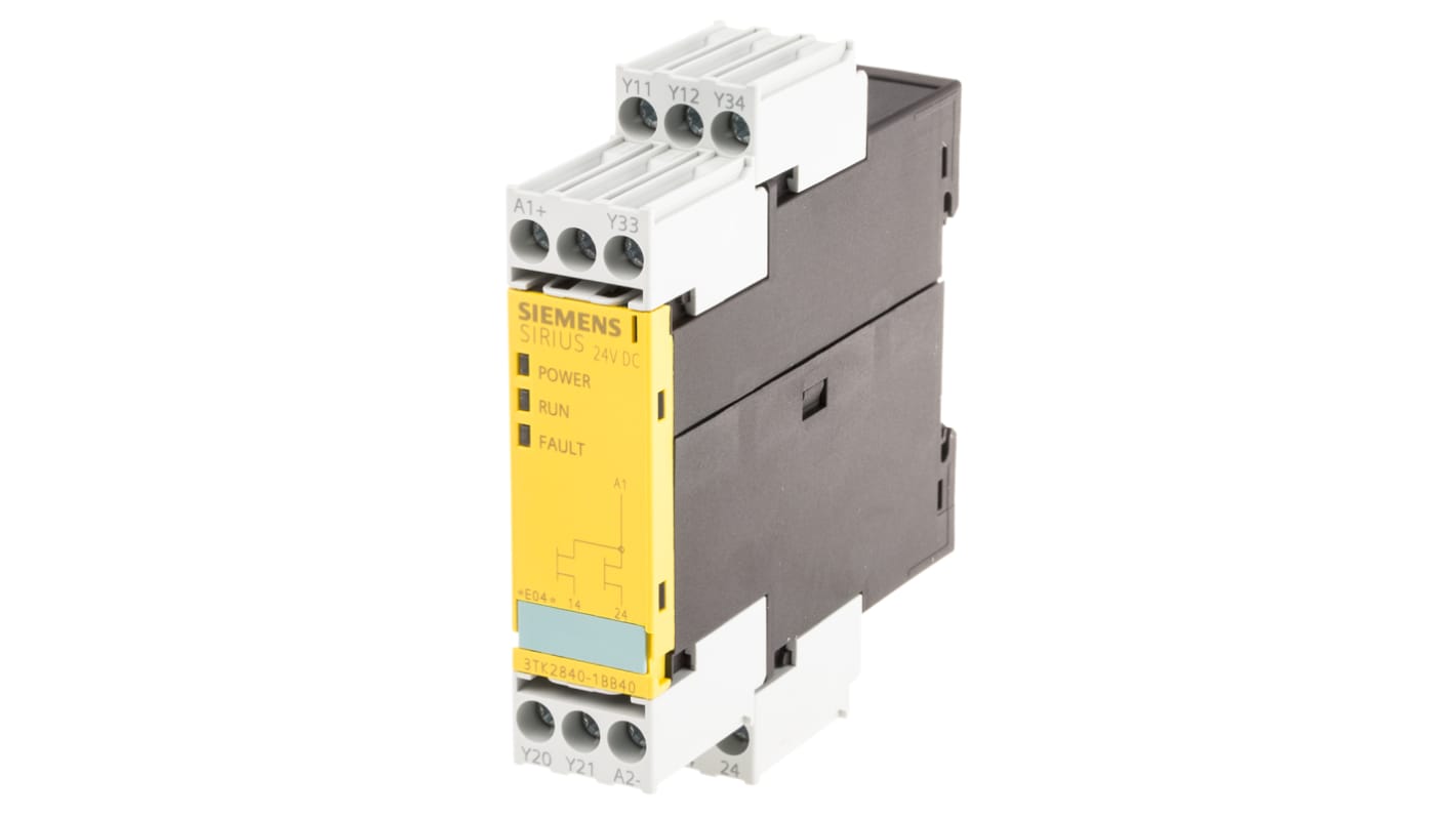 Relé de seguridad Siemens SIRIUS 3TK28 de 1 canal, para Bloqueo/interruptor de seguridad, 24V dc