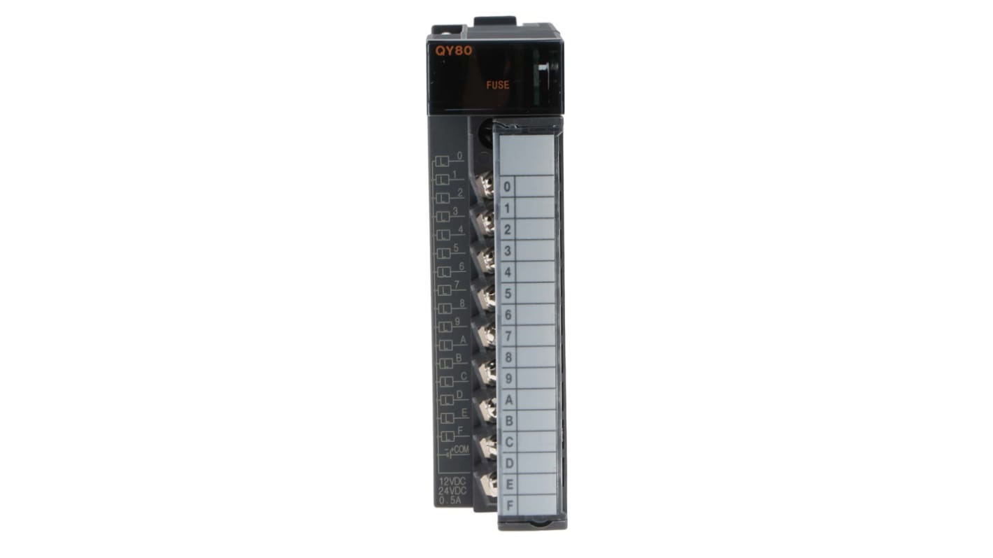 PLC – I/O modul, řada: MELSEC Q pro Řada MELSEC Q, 98 x 27.4 x 90 mm, výstup: Tranzistor 12 → 24 V dc Mitsubishi