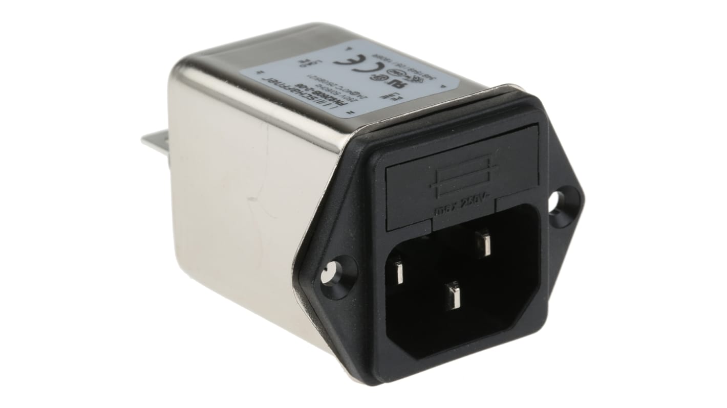 IEC-bemenet szűrővel Férfi, IEC/EN 60939, Panelre szerelhető, biztosíték mérete: 5 x 20mm, 2A, 250 V AC, üzemeltetési