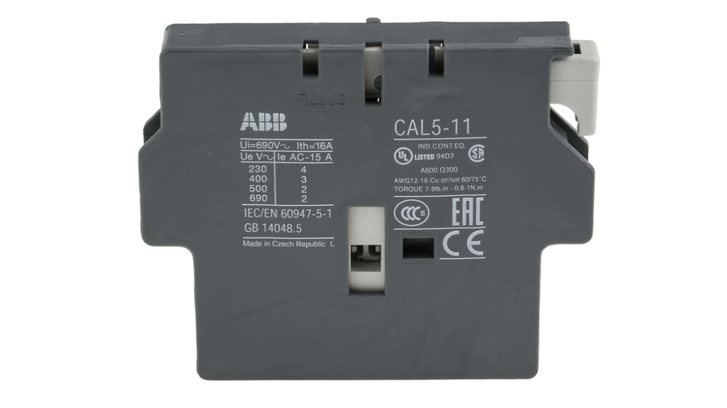 Bloque de contactos auxiliar ABB CAL5-11 CAL5, montaje: lateral, terminal: roscado, 1NC + 1NA, 690 V, 6 A