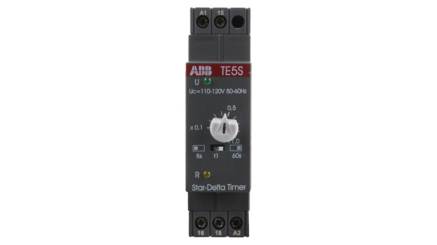 ABB 1SBN Series DIN Rail Mount Timer Relay, 110 → 120V ac, 2-Contact, 0.8 → 60s, 1-Function, SPDT