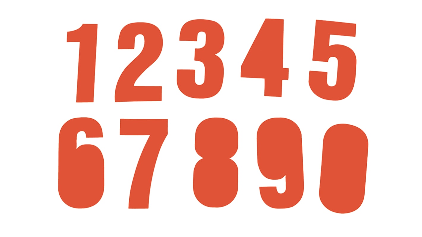 RS PRO Red Self Adhesive Numbers, 75mm Character Height