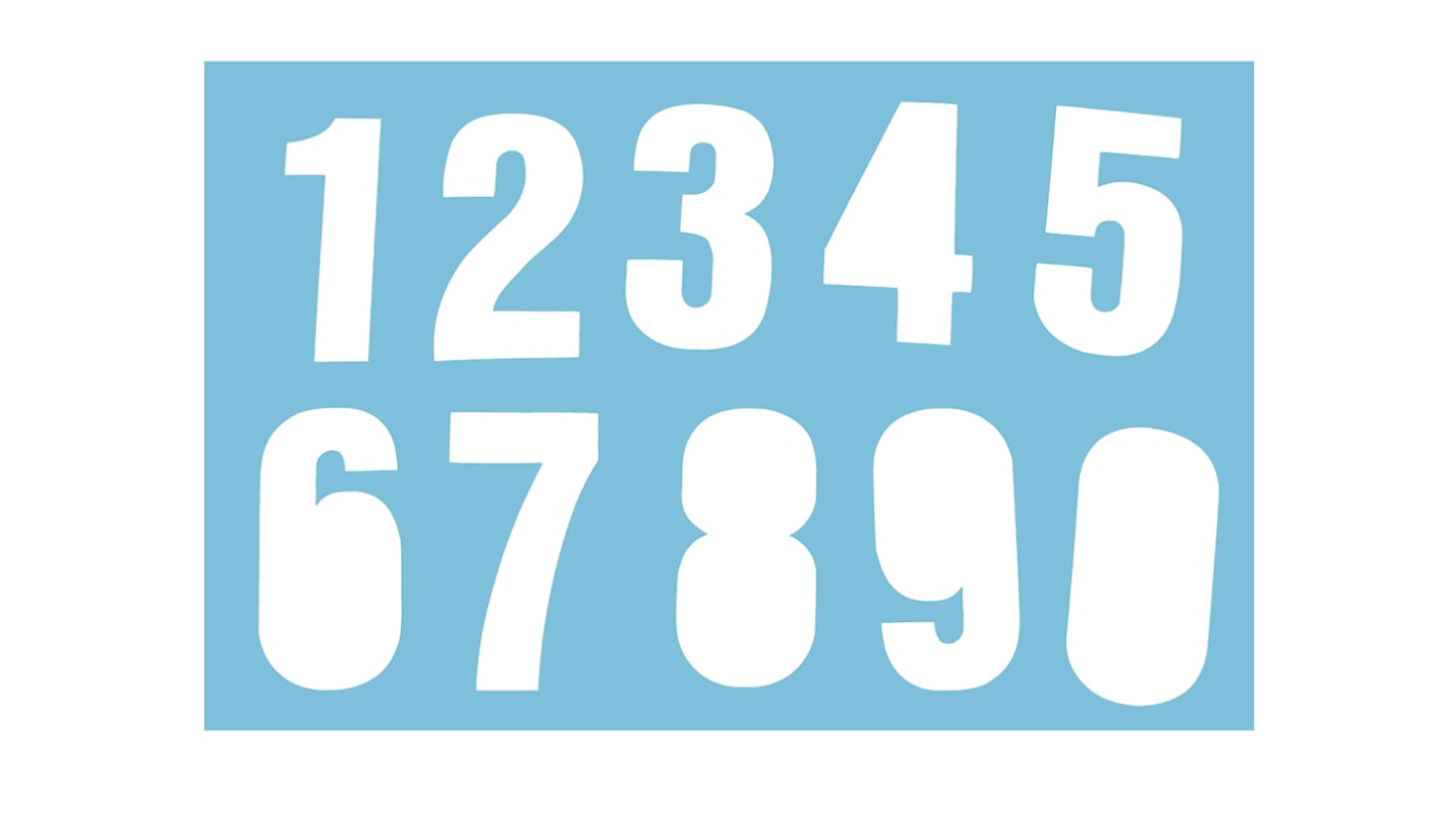 RS PRO White Self Adhesive Numbers, 100mm Character Height