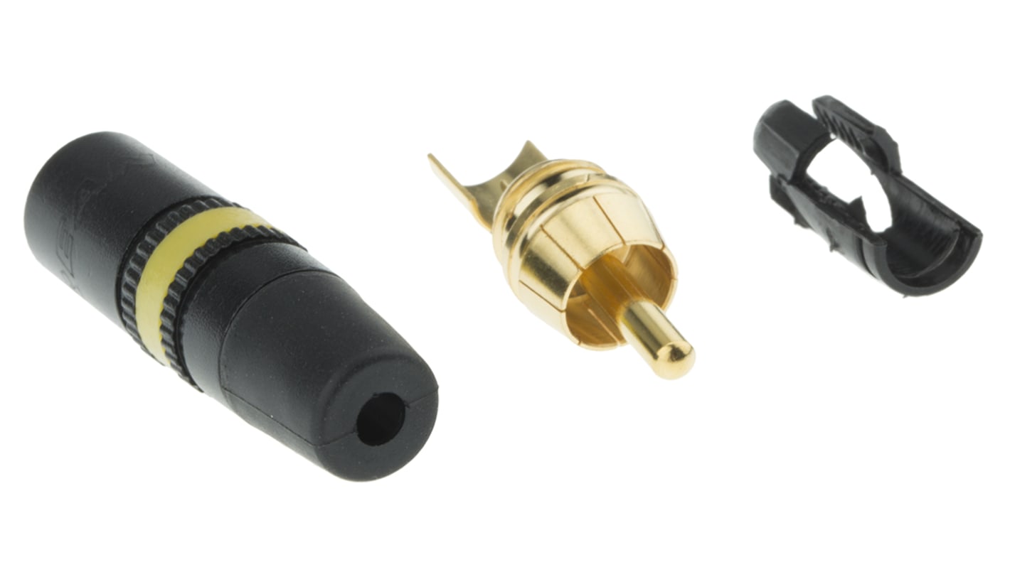 Neutrik Stecker Abgewinkelt Schwarz, Gelb Cinchstecker, Kontakt vergoldet, 50 V / 1A