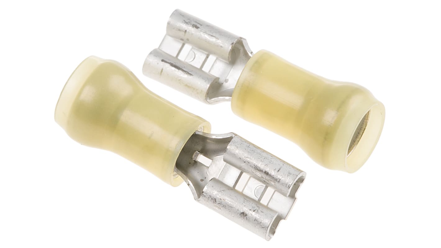 TE Connectivity PIDG FASTON .250 Yellow Insulated Female Spade Connector, Receptacle, 6.35 x 0.81mm Tab Size, 3.3mm² to