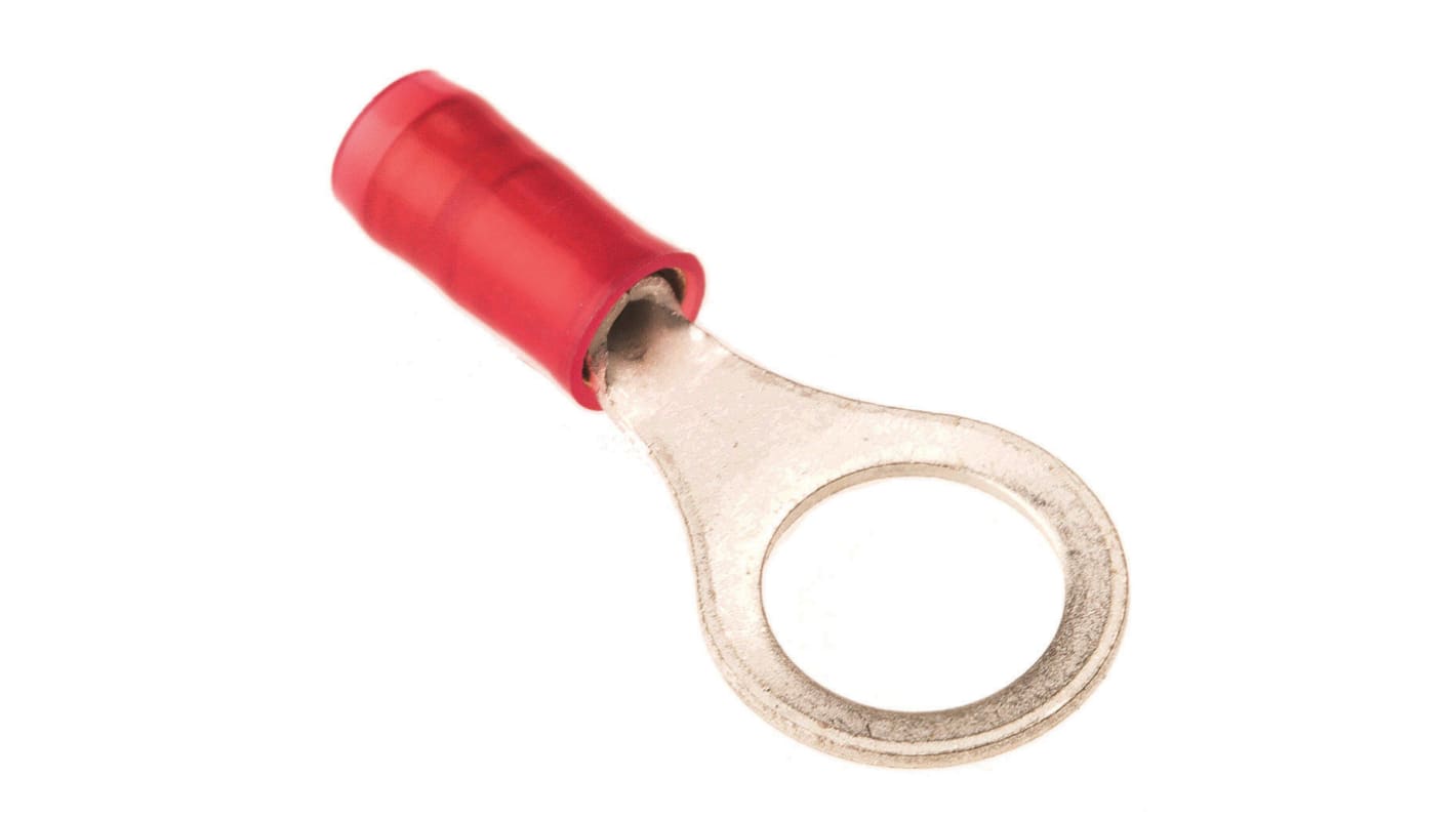 TE Connectivity, PIDG Insulated Ring Terminal, M8 Stud Size, 0.26mm² to 1.65mm² Wire Size, Red