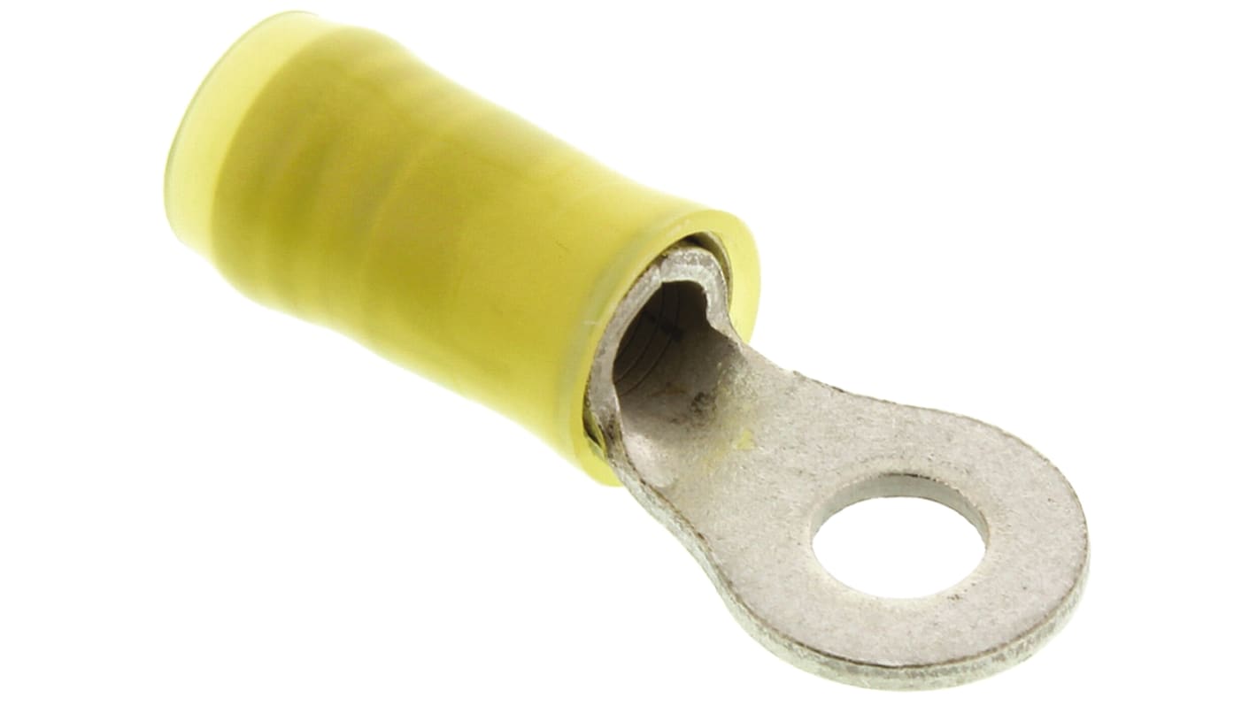TE Connectivity, PIDG Insulated Ring Terminal, M4 Stud Size, 2.6mm² to 6.6mm² Wire Size, Yellow