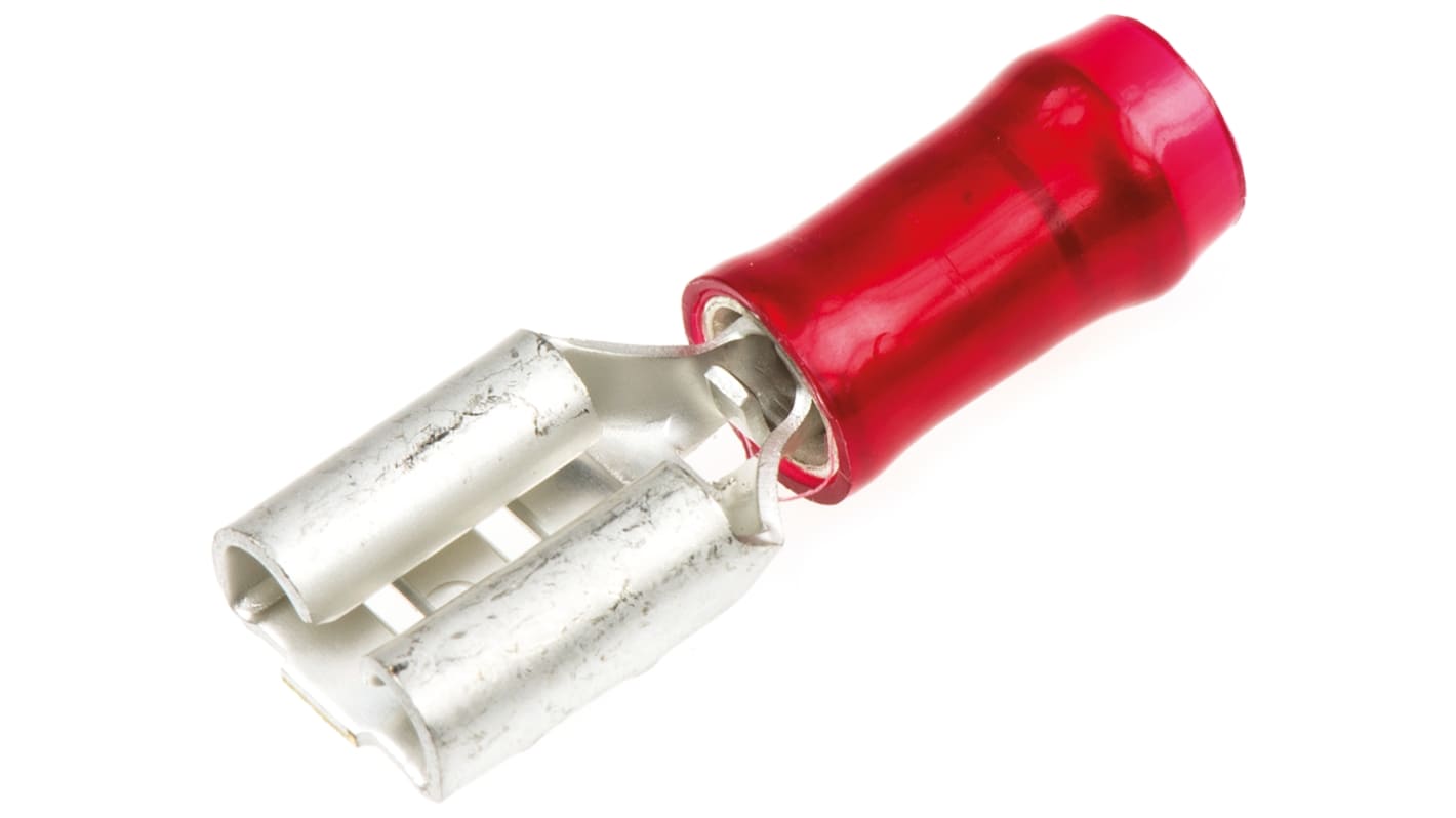 TE Connectivity PIDG FASTON .250 Red Insulated Female Spade Connector, Receptacle, 6.35 x 0.81mm Tab Size, 0.3mm² to