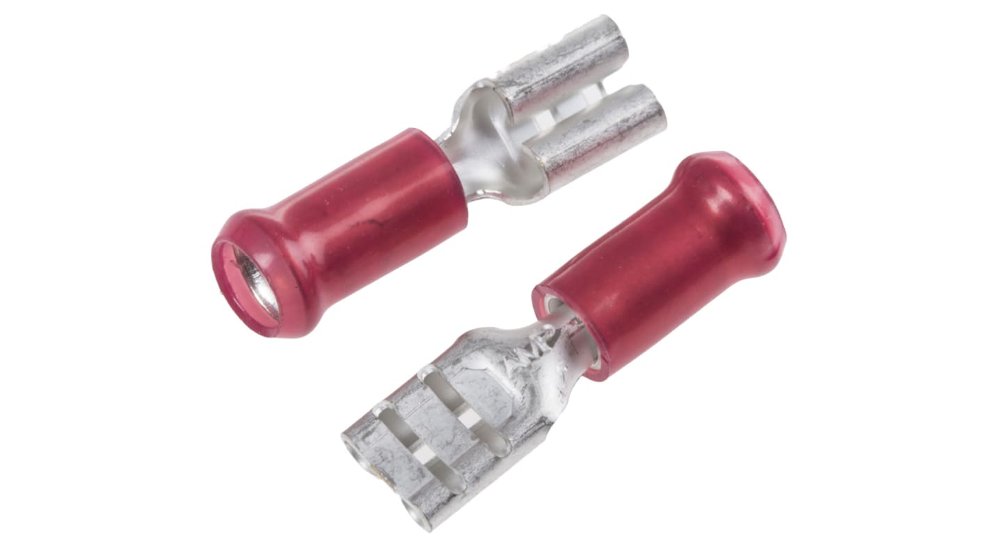 TE Connectivity PIDG FASTON .187 Red Insulated Female Spade Connector, Receptacle, 4.8 x 0.5mm Tab Size, 0.3mm² to