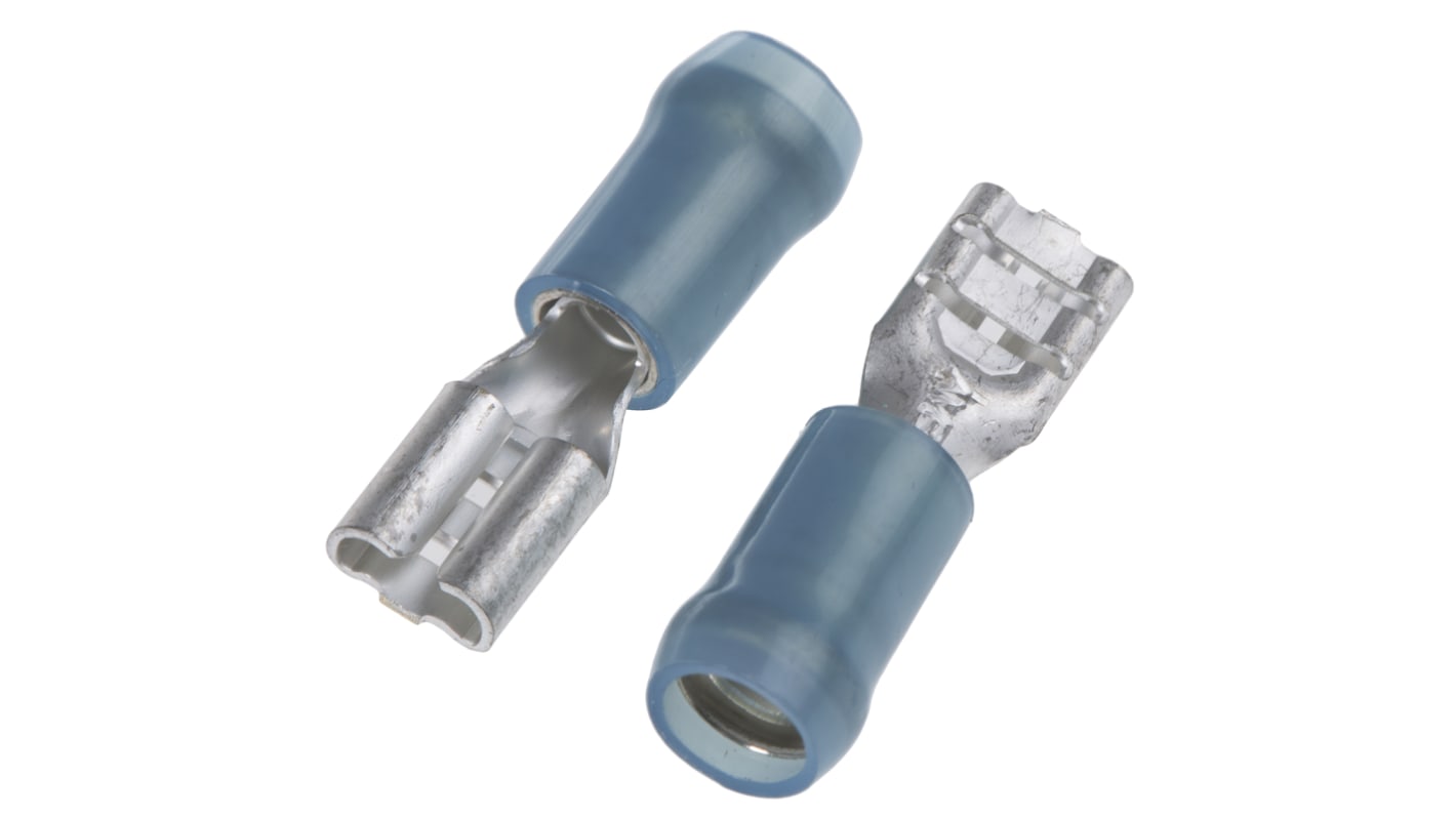 TE Connectivity PIDG FASTON .187 Blue Insulated Female Spade Connector, Receptacle, 4.8 x 0.8mm Tab Size, 1.3mm² to 2mm²