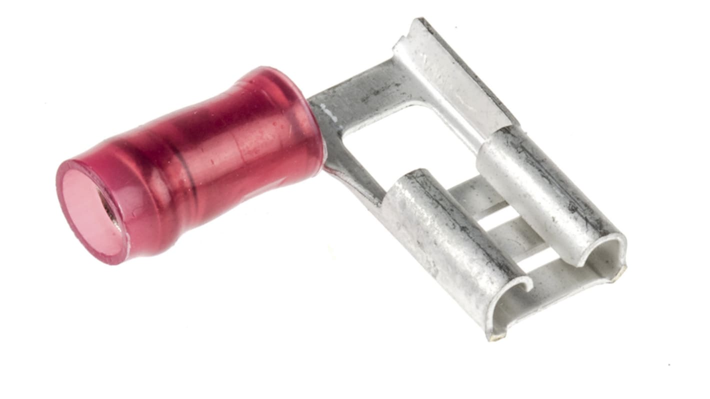 TE Connectivity PIDG FASTON .250 Red Insulated Female Spade Connector, Flag Terminal, 6.35 x 0.81mm Tab Size, 0.3mm² to
