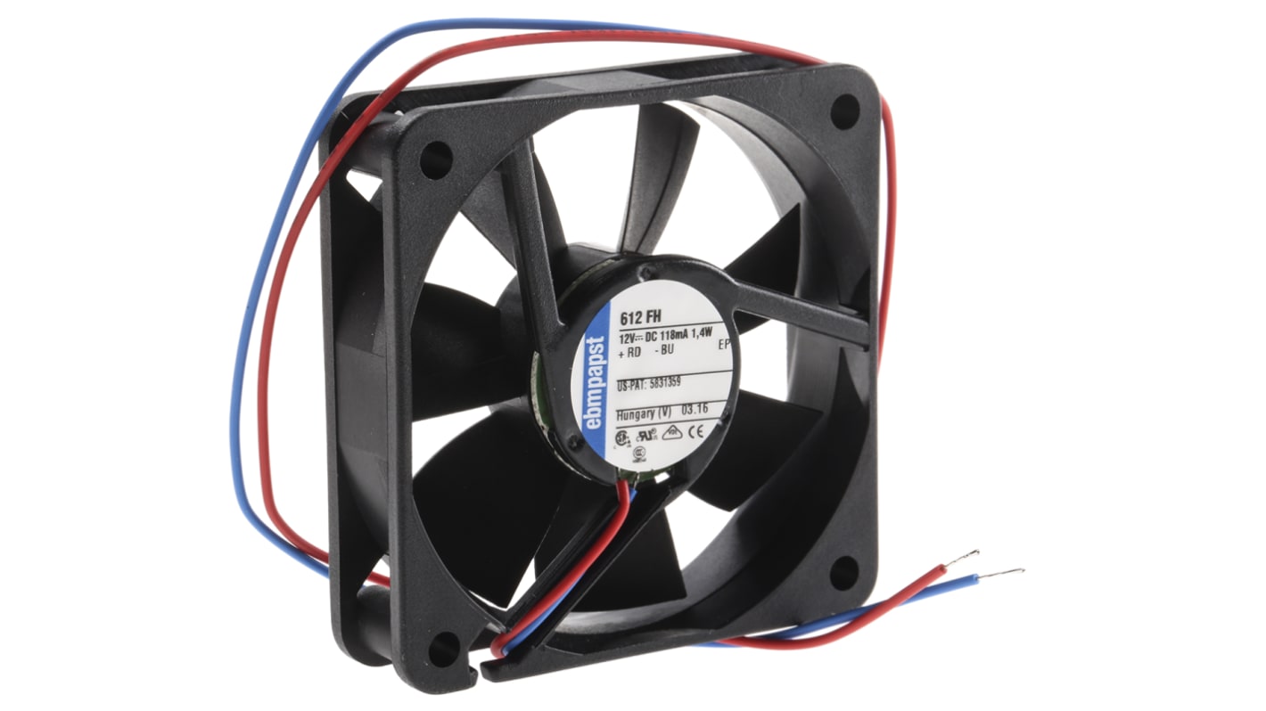 ebm-papst 600 F Series Axial Fan, 12 V dc, DC Operation, 33m³/h, 1.4W, 117mA Max, 60 x 60 x 15mm