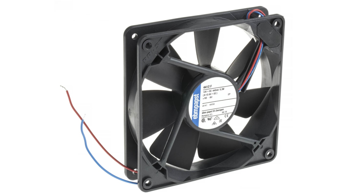 Ventilador Axial ebm-papst 4400 F de 119 x 119 x 25mm, 12 V dc, 5.3W, 2900rpm, caudal 170m³/h, 43dB