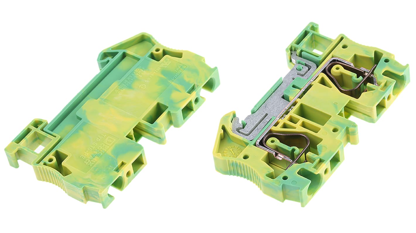 Phoenix Contact ST 6-PE Series Green/Yellow Earth Terminal Block, 0.2 → 6mm², Single-Level, Spring Clamp