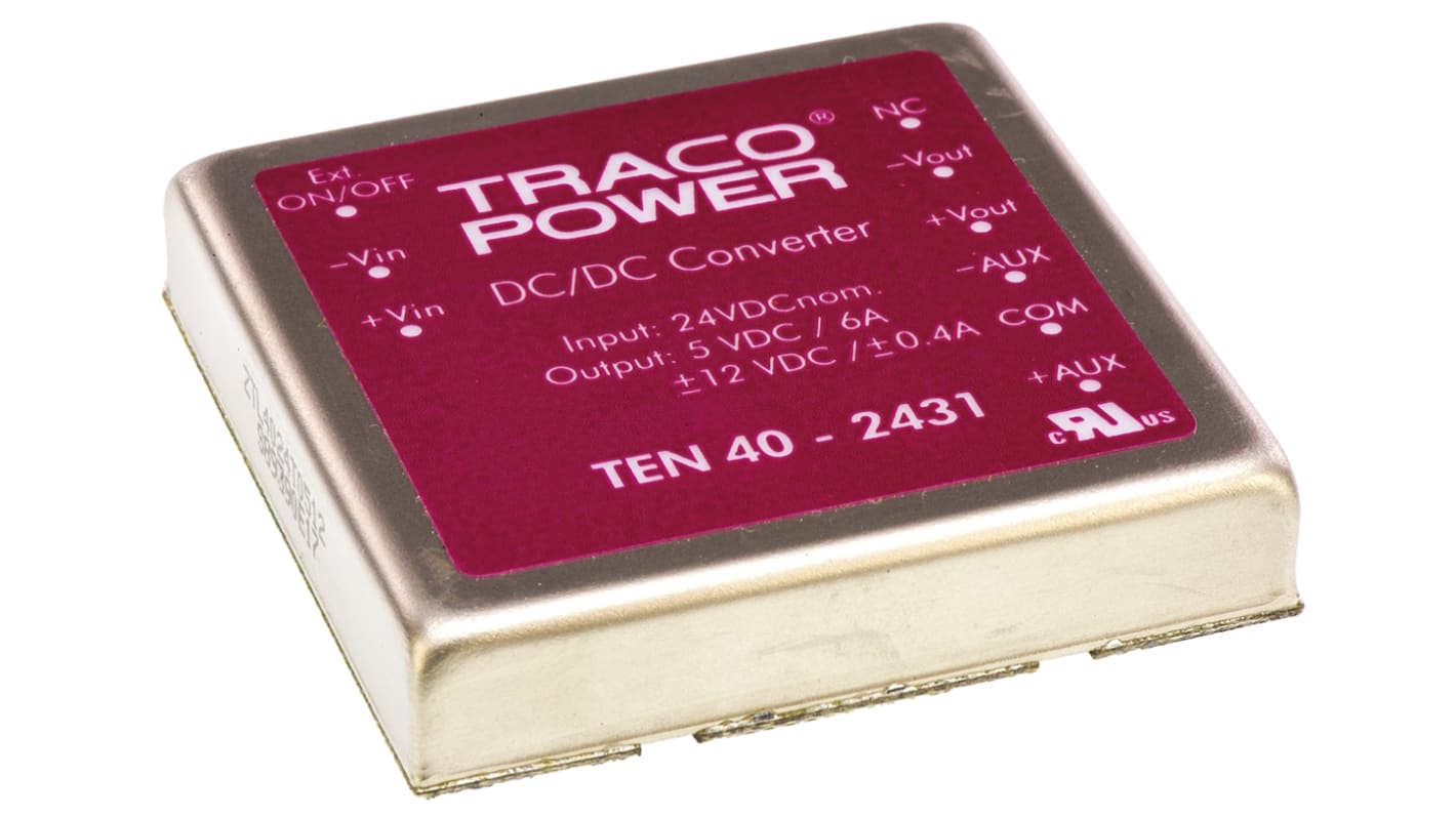 TRACOPOWER TEN 40 DC-DC Converter, 5V dc/ 6 A, ±400mA Output, 18 → 36 V dc Input, 40W, Through Hole, +75°C Max
