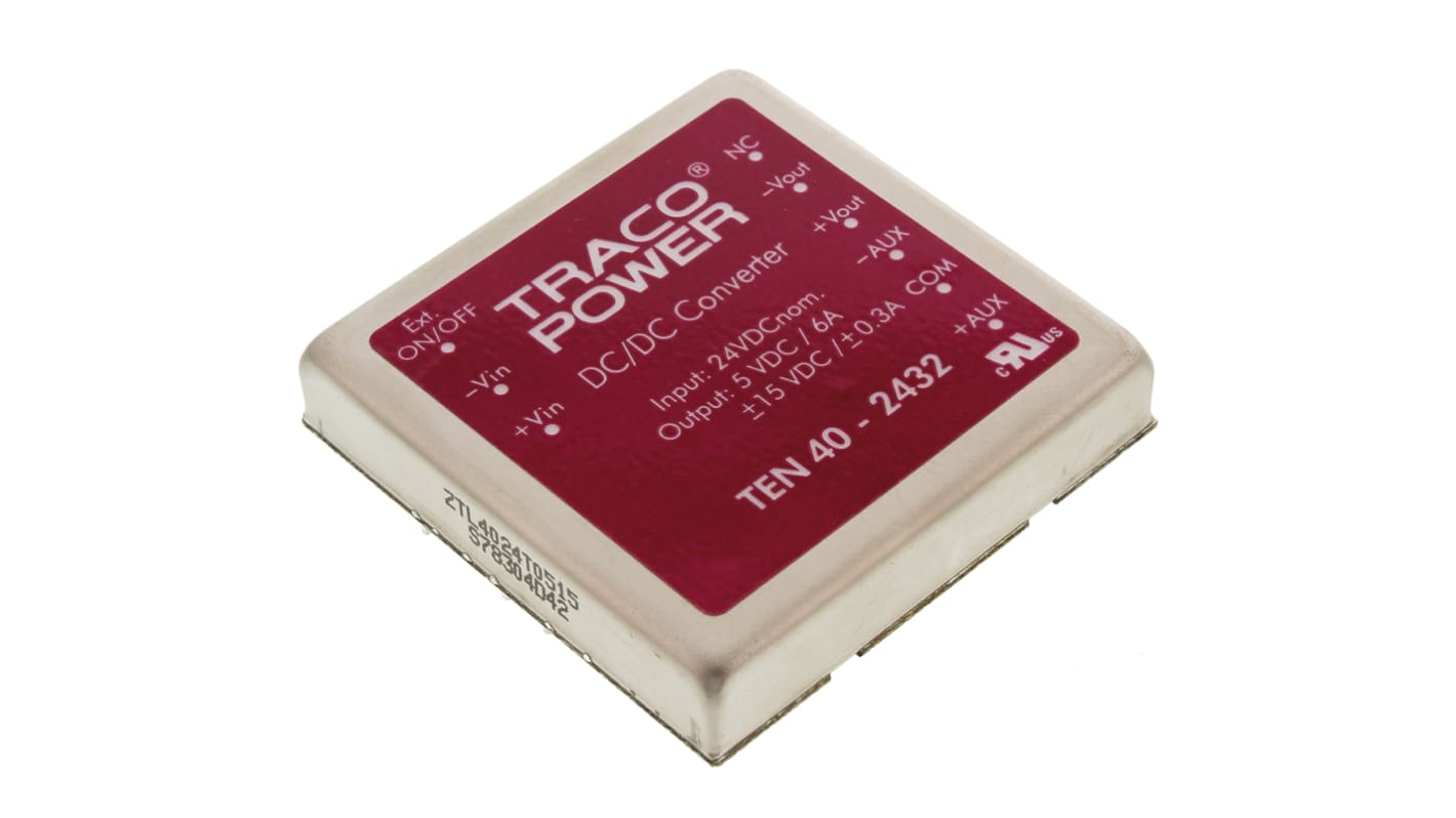 TRACOPOWER TEN 40 DC-DC Converter, 5V dc/ 6 A, 300mA Output, 18 → 36 V dc Input, 40W, Through Hole, +75°C Max