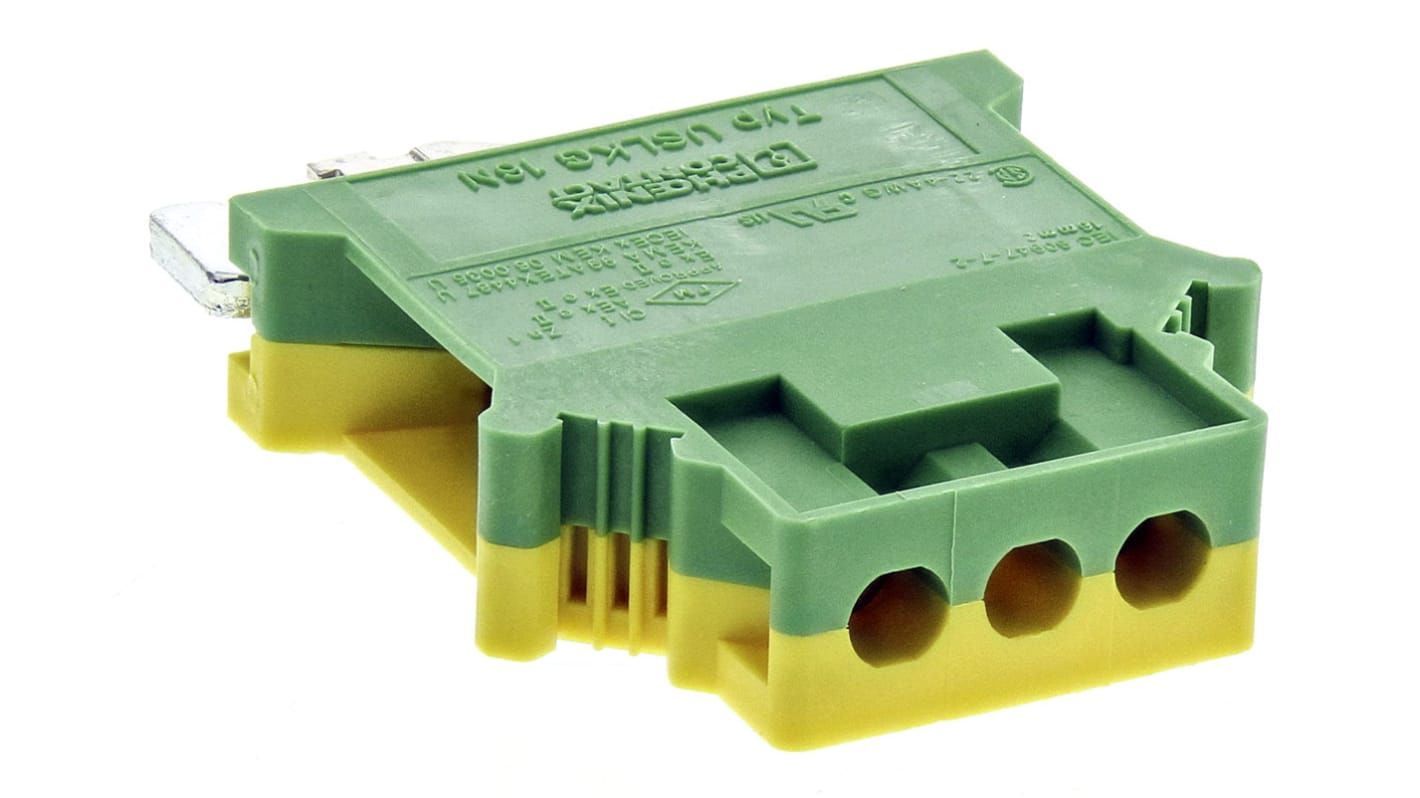 Phoenix Contact 2-Way USLKG 16 N Earth Terminal Block, 12 → 4 AWG Wire, Screw Down, Polyamide Housing, ATEX