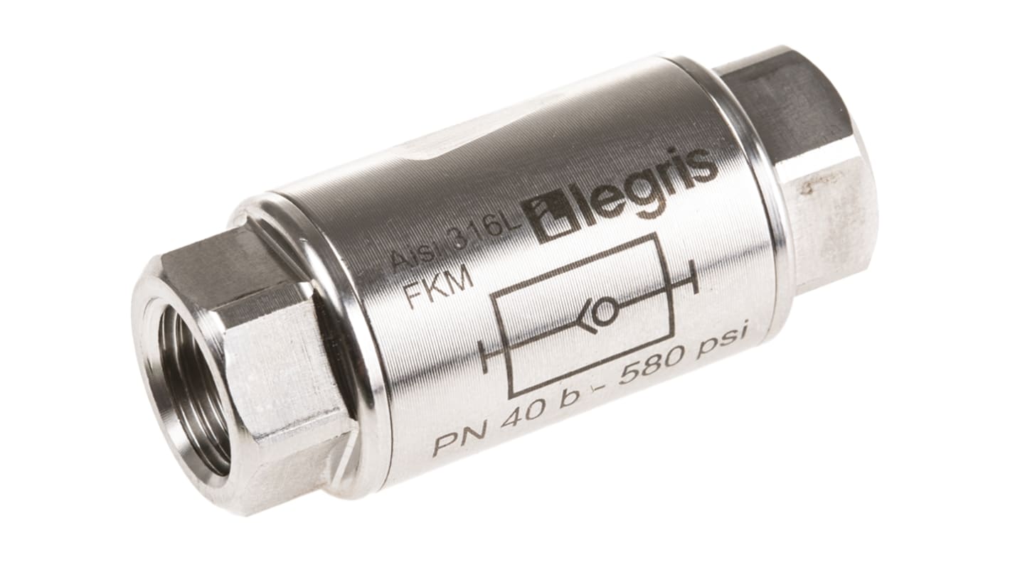 Legris Stainless Steel Single Non Return Valve, G 1/4in, 40 bar