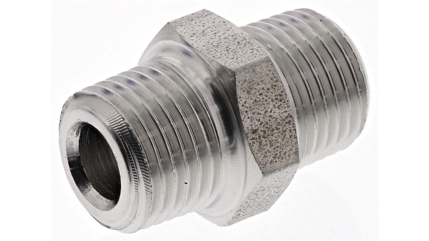 Legris Stainless Steel Pipe Fitting, Straight Hexagon Coupler, Male R 1/8in x Male R 1/8in